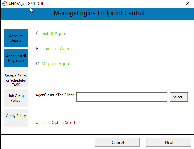 Adding AgentCleanupToolClient.exe for the uninstallation action