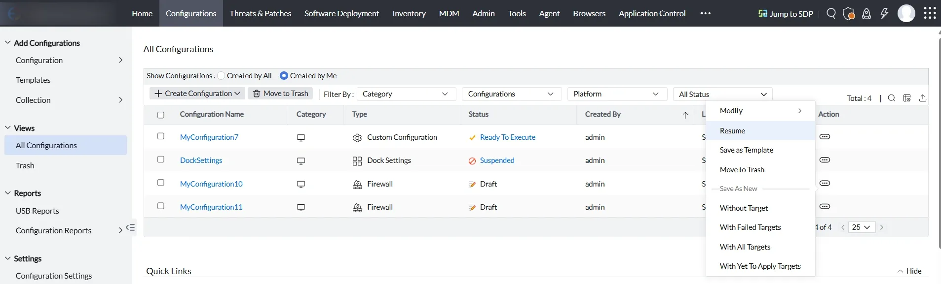 Resume dock configuration Resume dock configuration