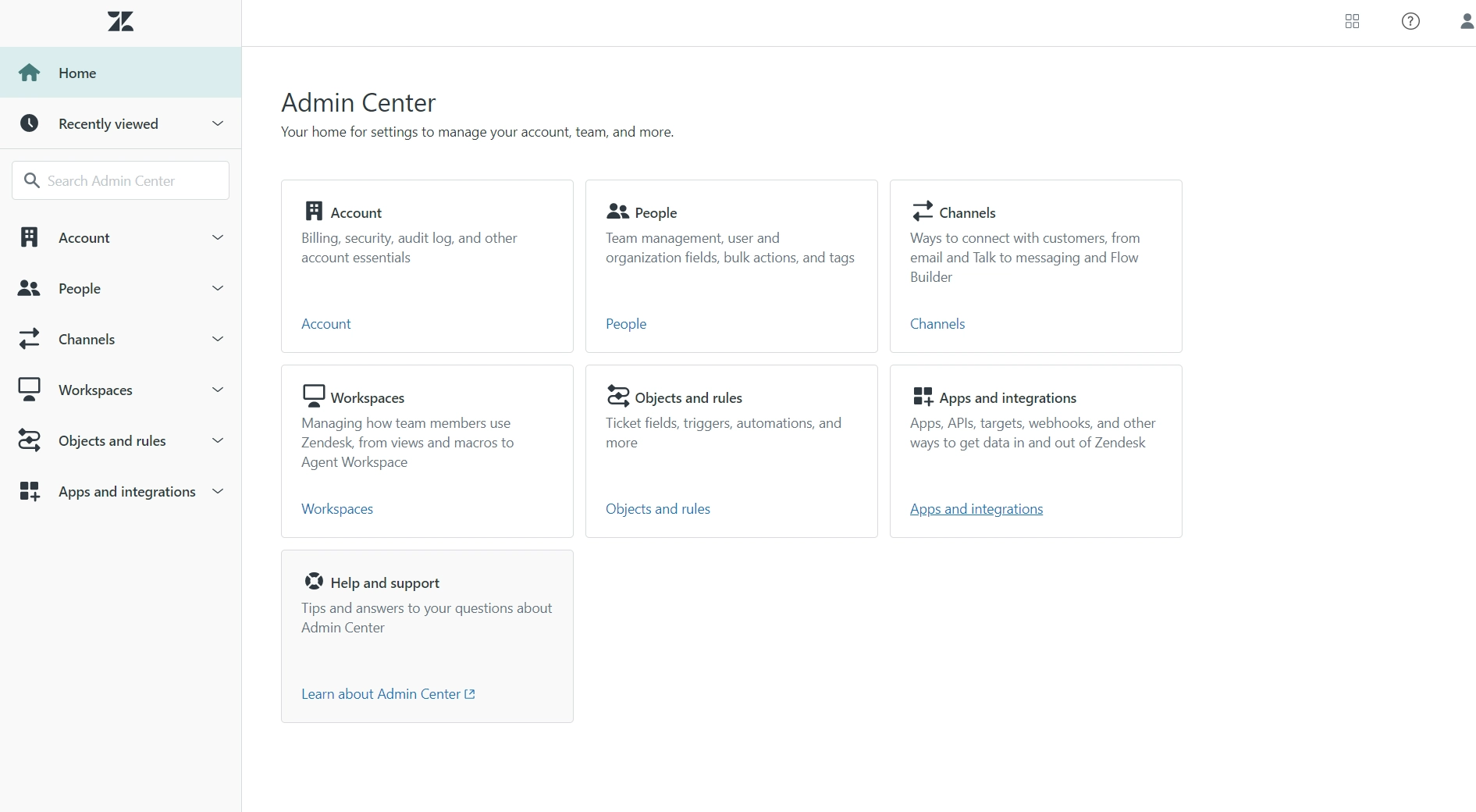 Navigating to the Admin Center in Zendesk