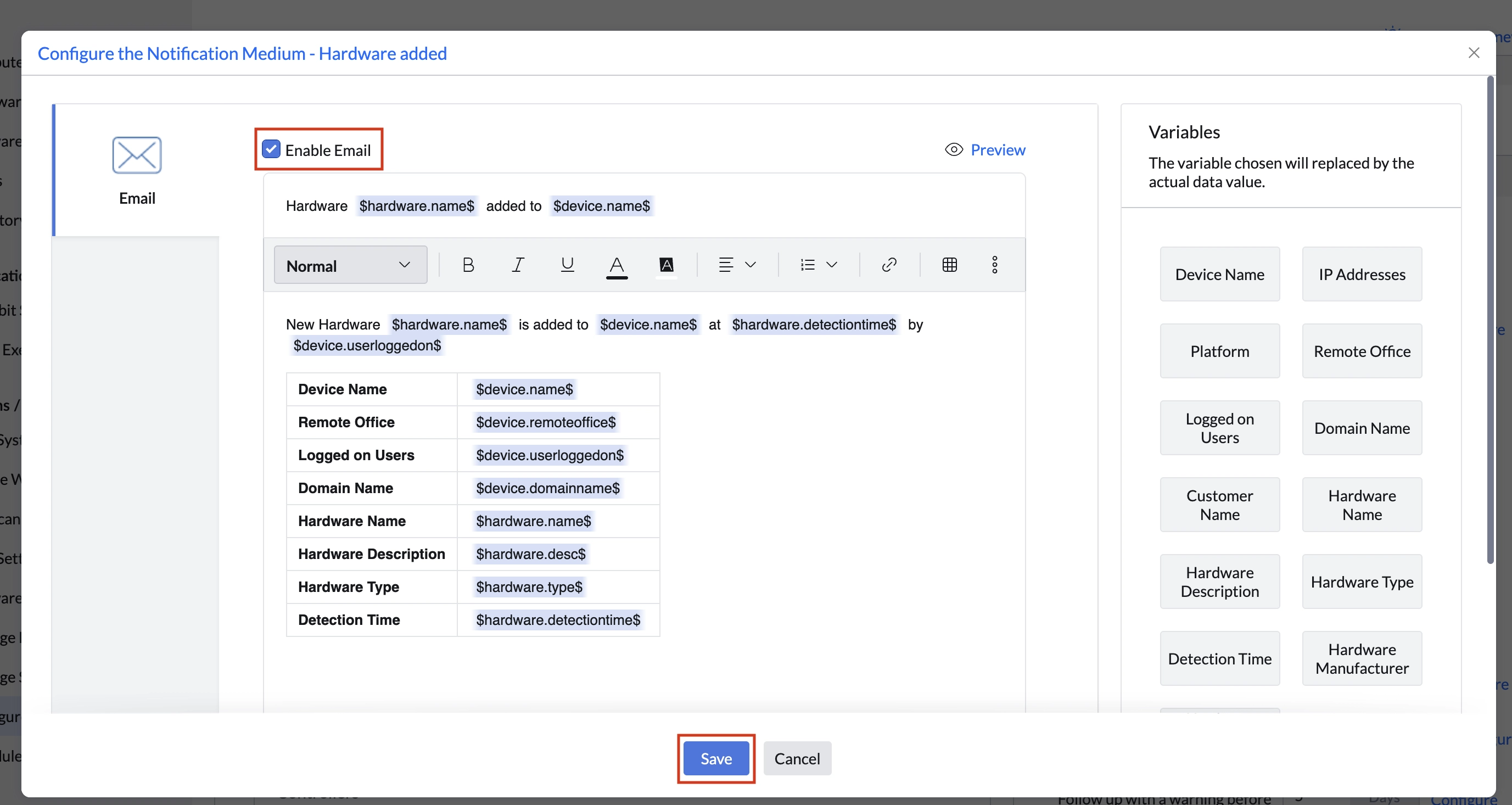 Configuring Email Alert