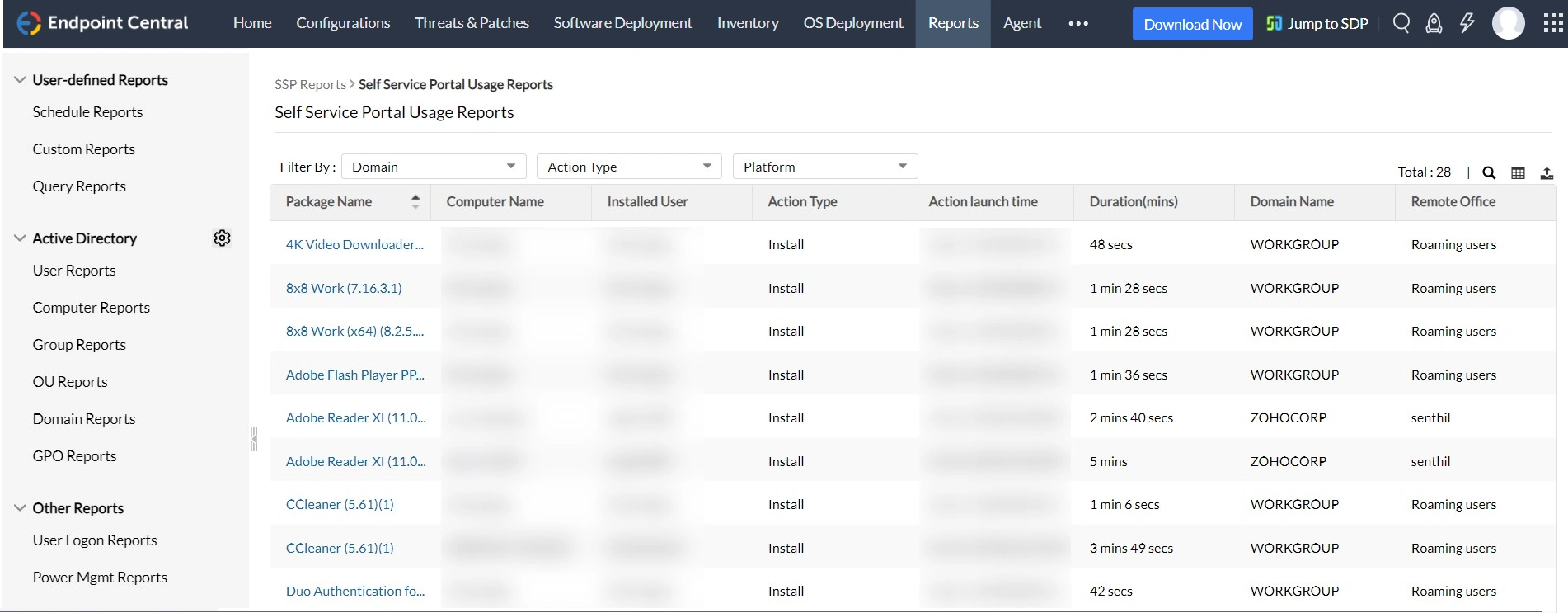 software-deployment Self service portal reports