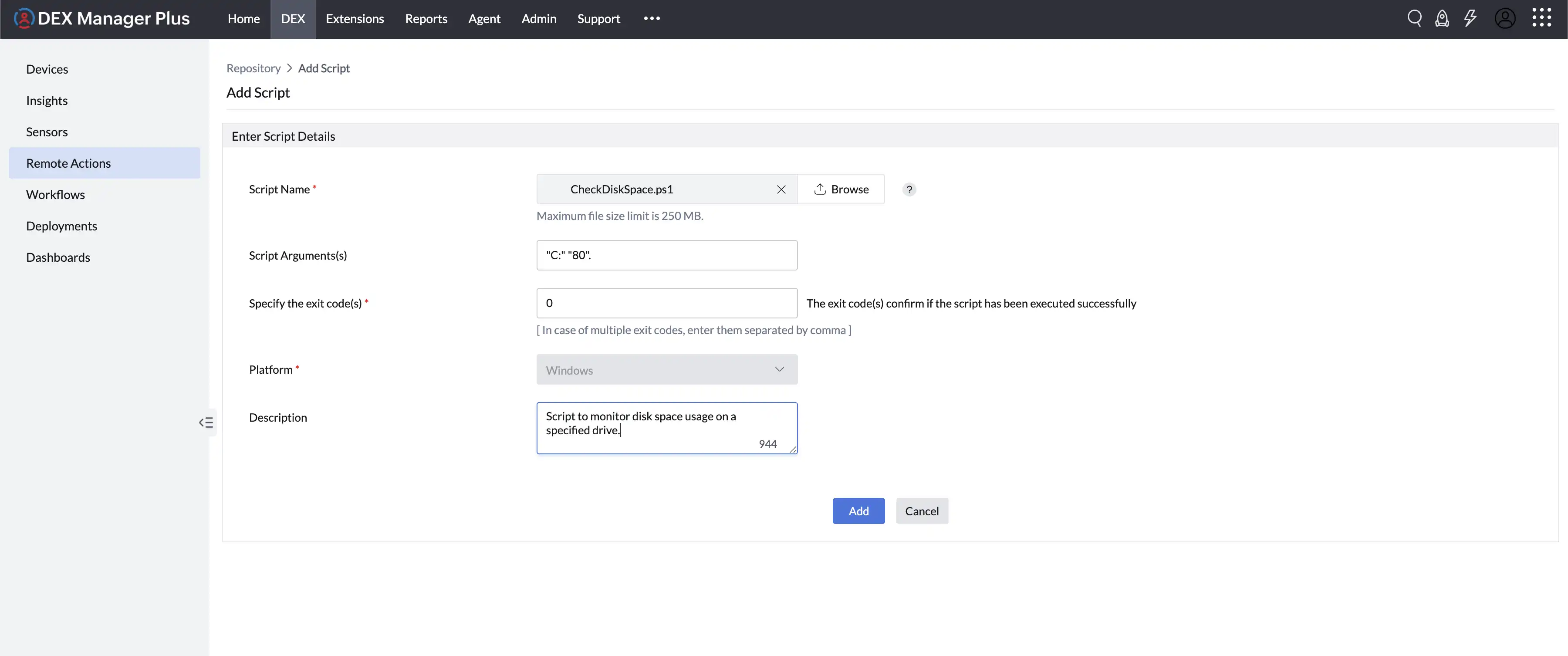 remote actions configuration remote actions