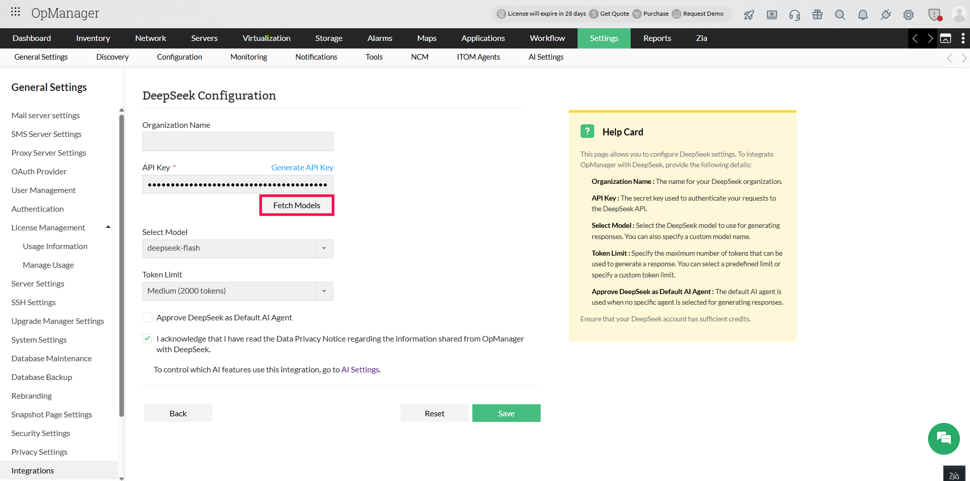 DeepSeek model configuration