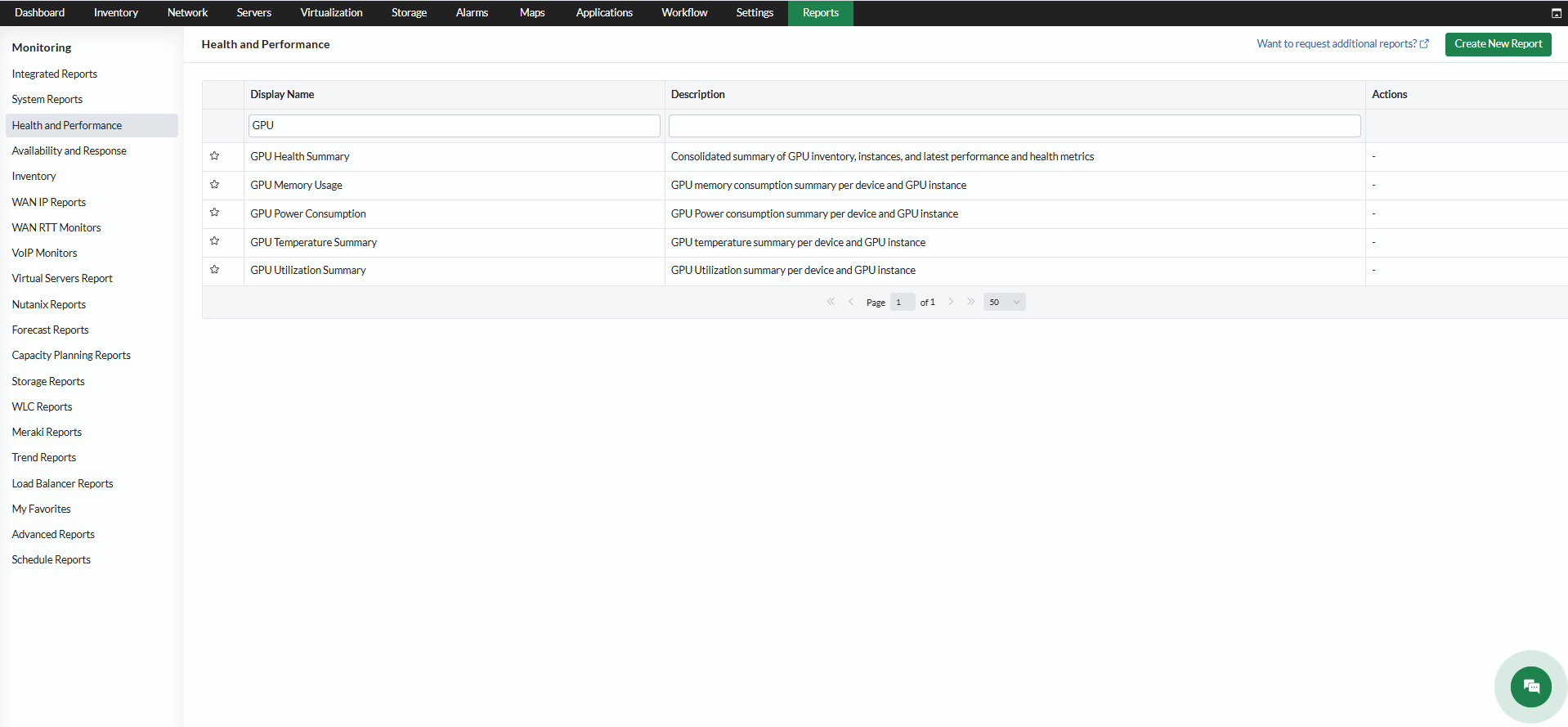 GPU Reports in Health and Performance Reports | OpManager