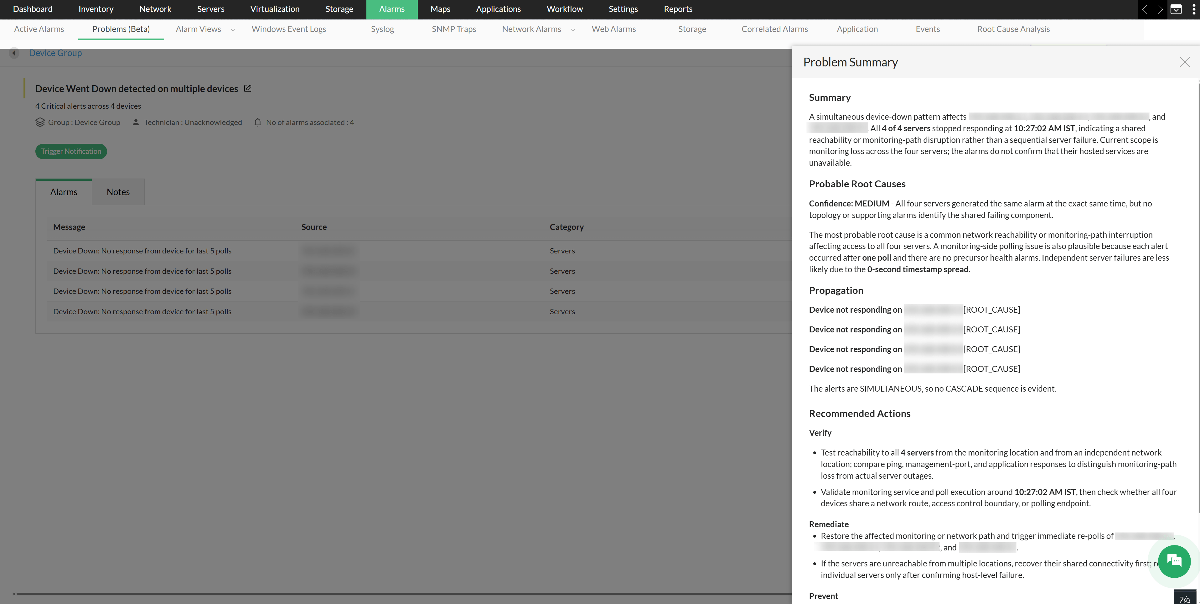 Problem Summary | OpManager