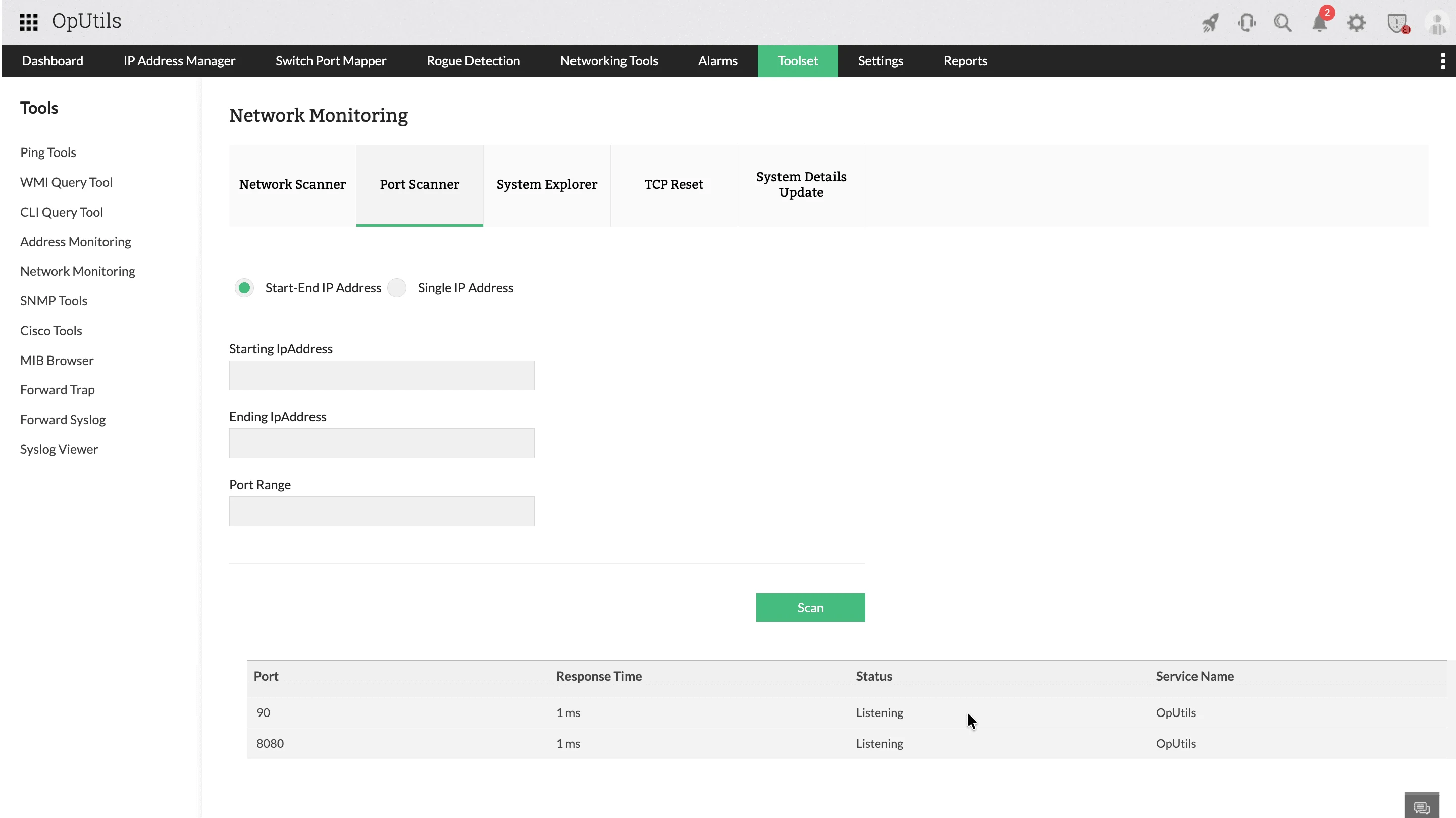 How OpUtils helps with port scanning