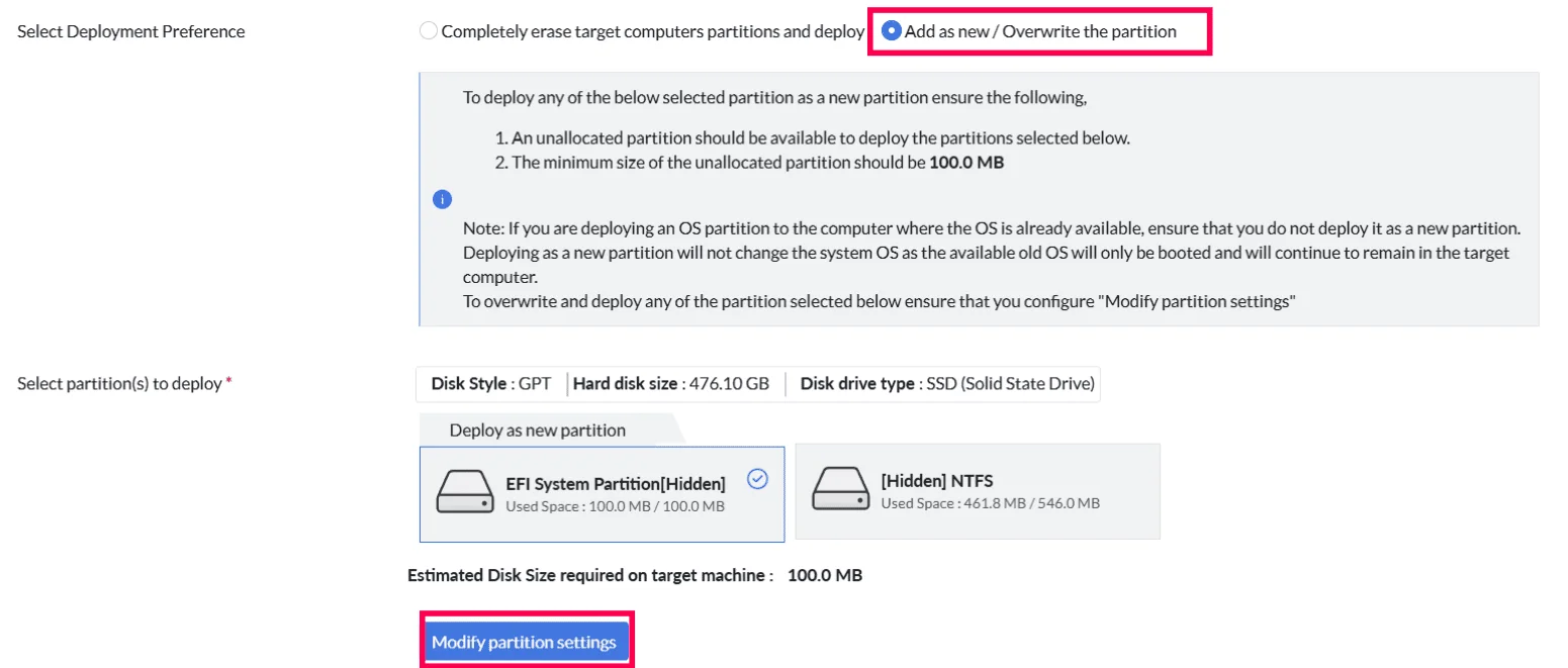 image-deployment-nav Navigation option for image deployment