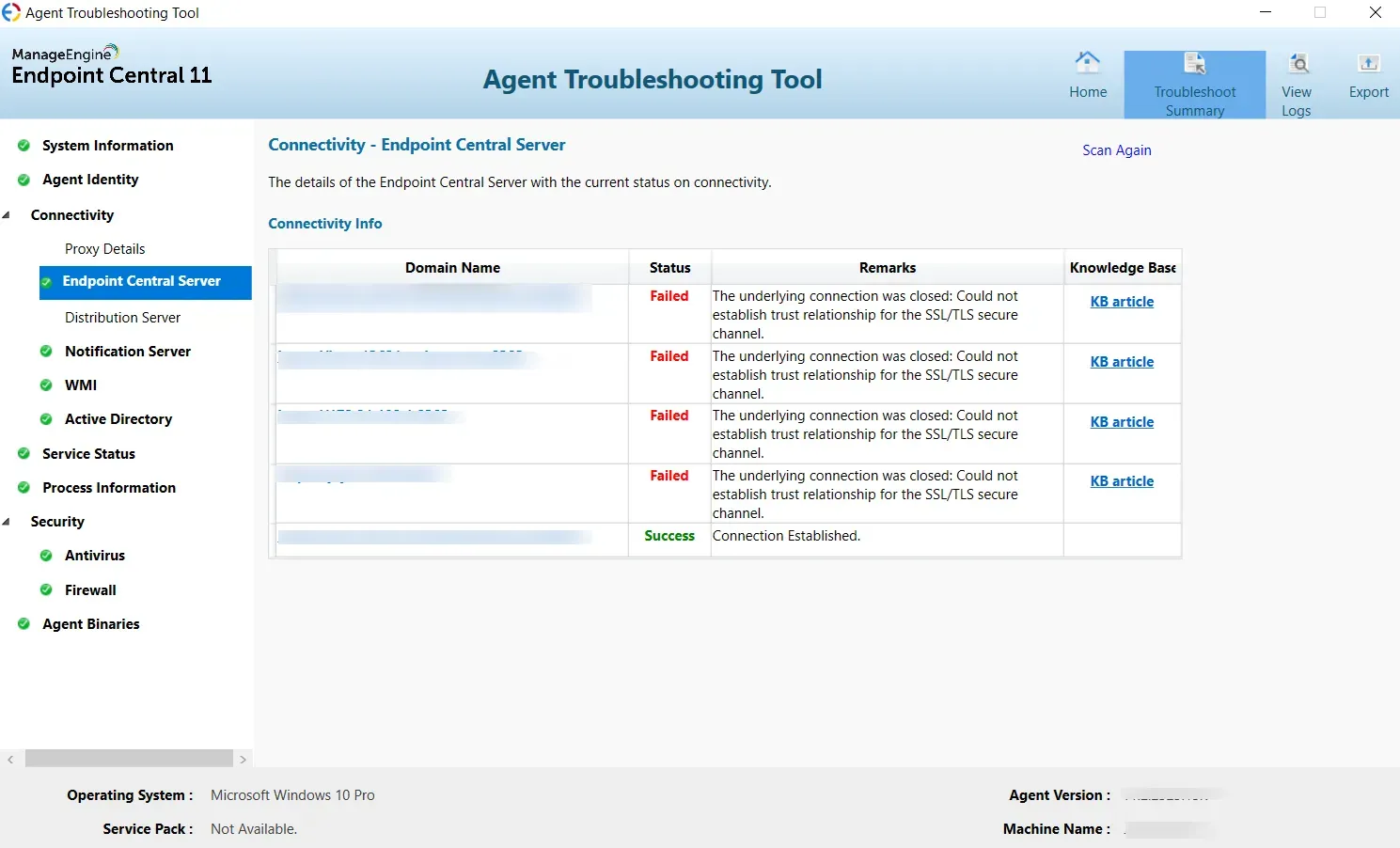 Distribution Server Status in Troubleshooting Tool Distribution Server Status in Troubleshooting Tool