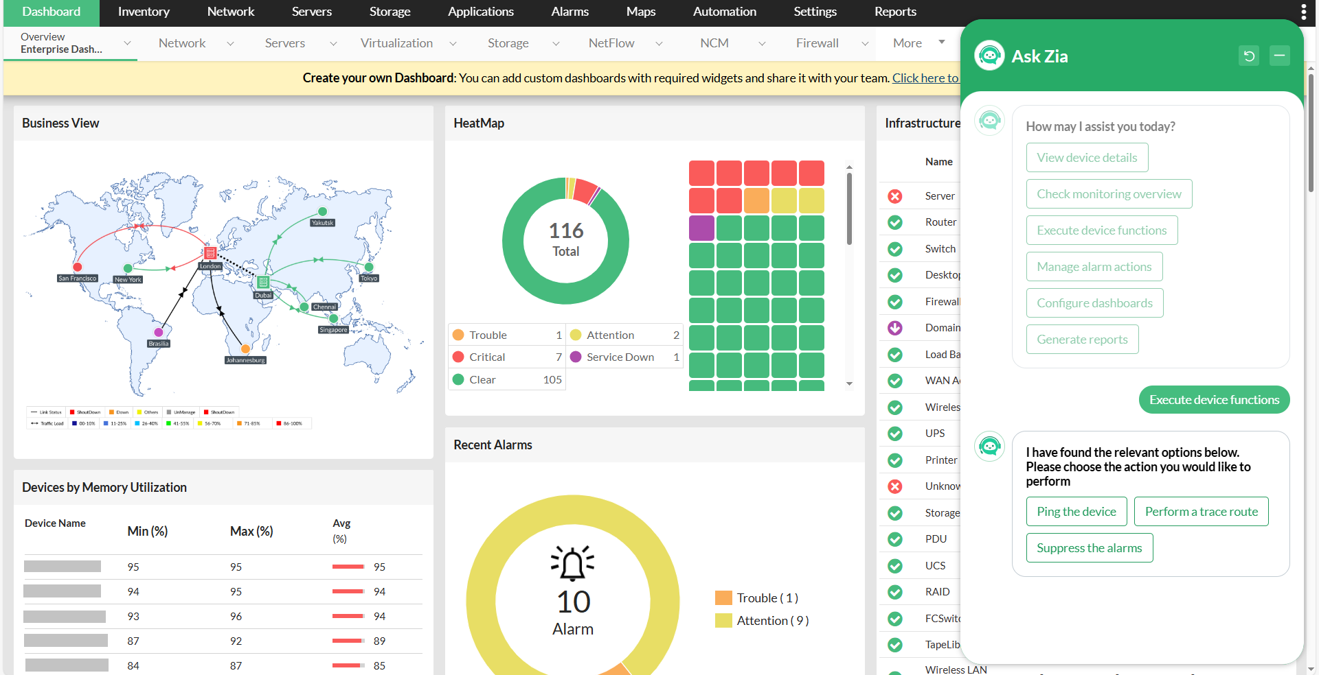 Zia Chatbot in OpManager: Seamless device operations