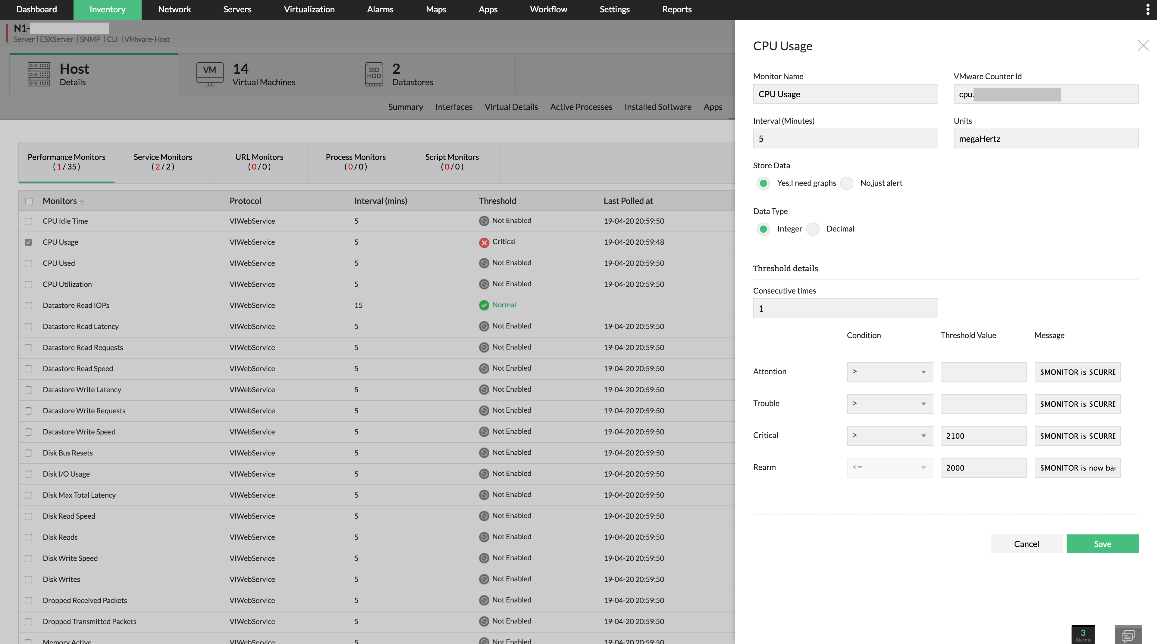 VMware ESX Host Monitoring in OpManager: CPU usage