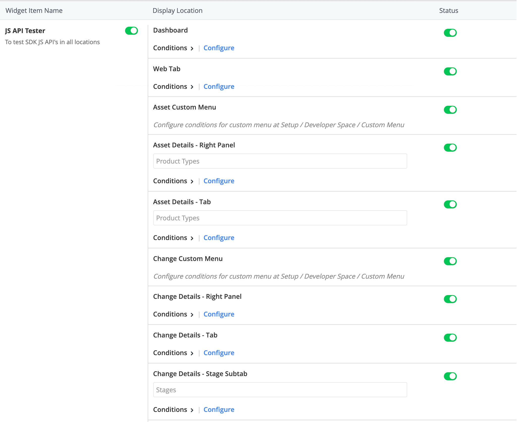 Conditions for Display Locations in Custom Widgets