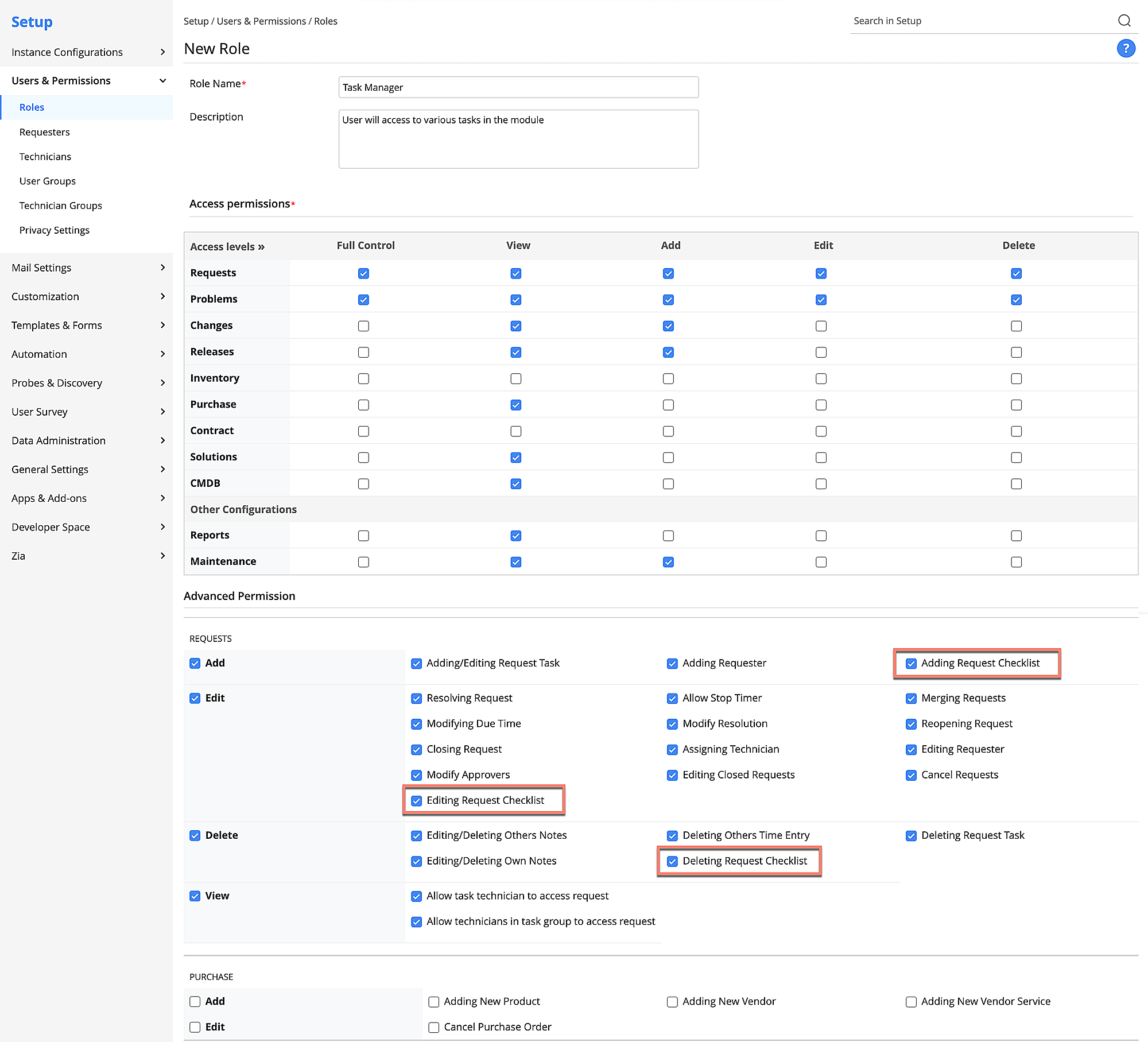 Allow Technicians to Manage Checklists in Requests