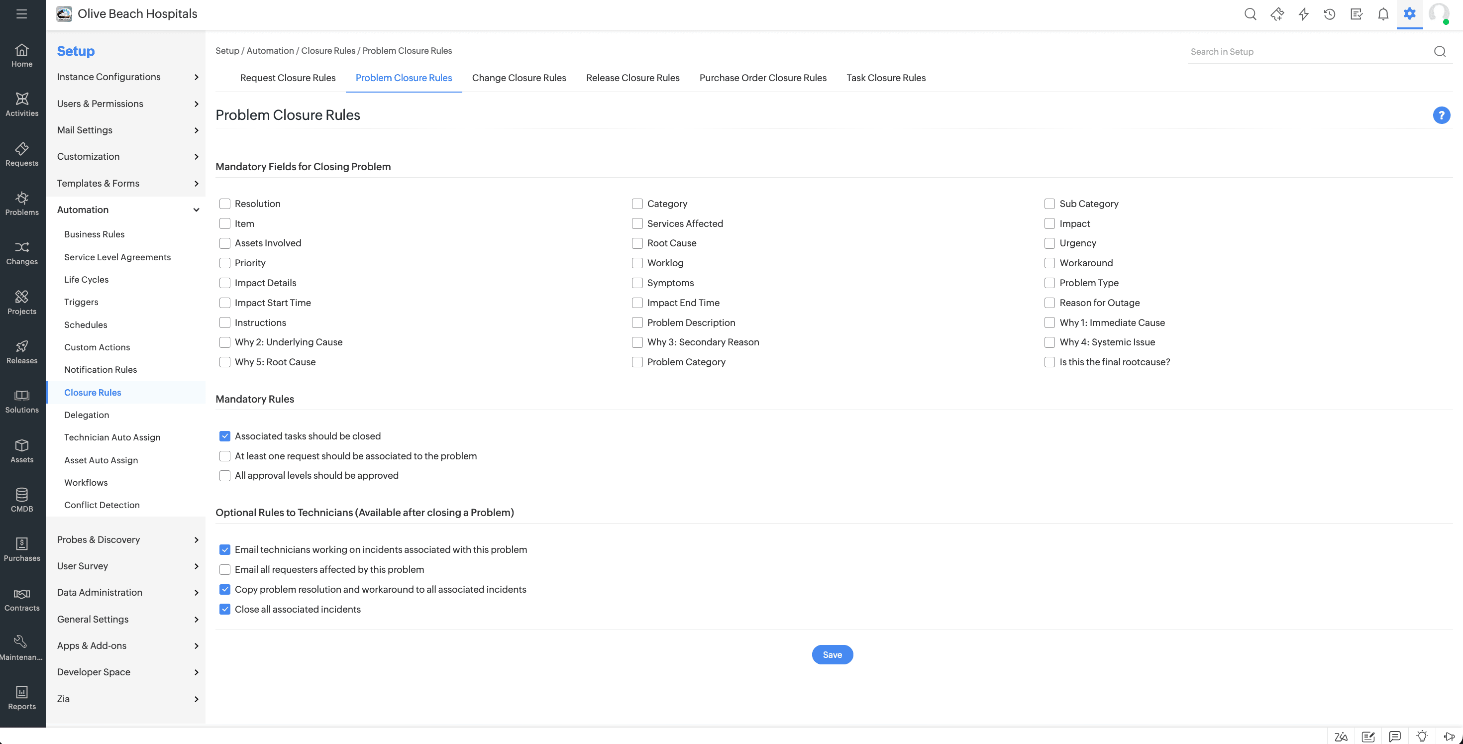 Problem ticket closure rules