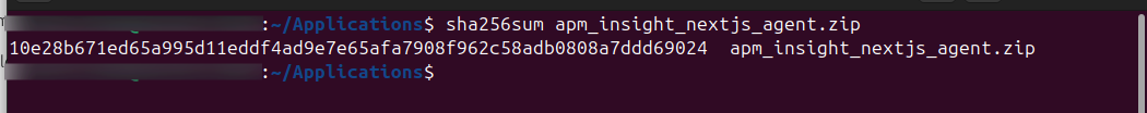 Applications Manager APM Insight Next.js agent checksum verification output