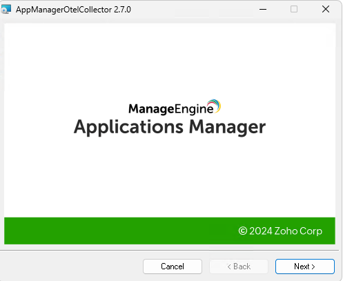 APM Insight OTel Collector installation wizard - Welcome screen