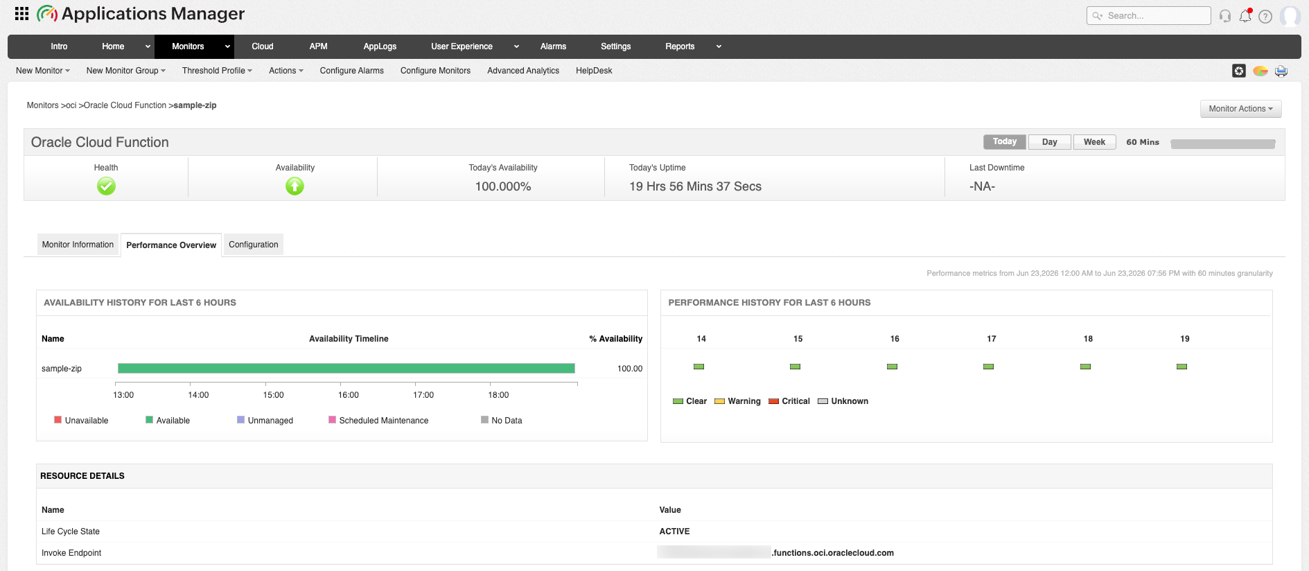 Oracle Cloud Function Monitor - ManageEngine Applications Manager