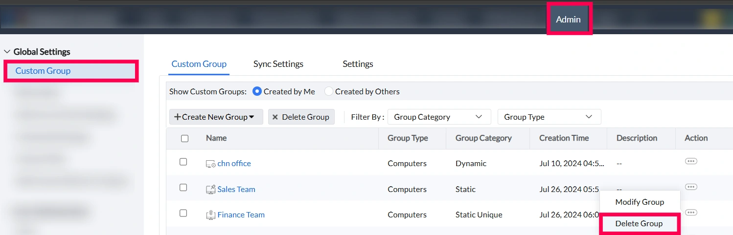 Delete Custom Group Delete Custom Group