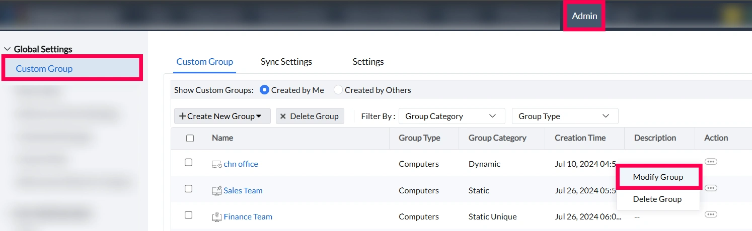 Modify Custom Group Modify Custom Group