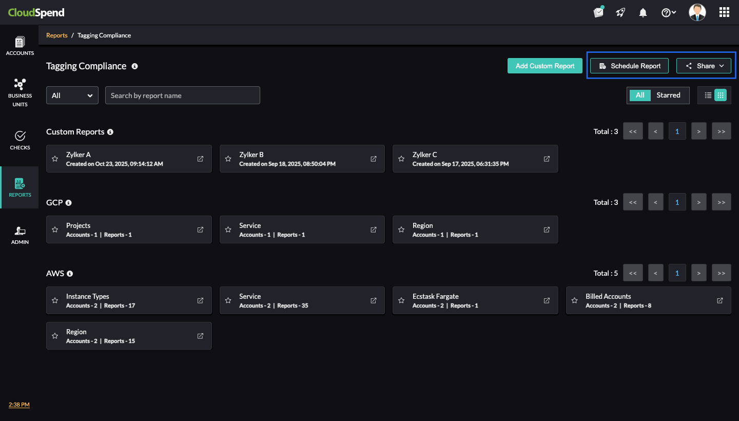 Schedule Report for Report View