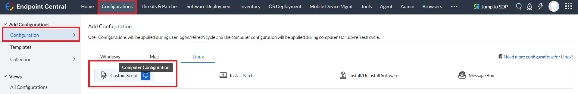 linux computer config navigation