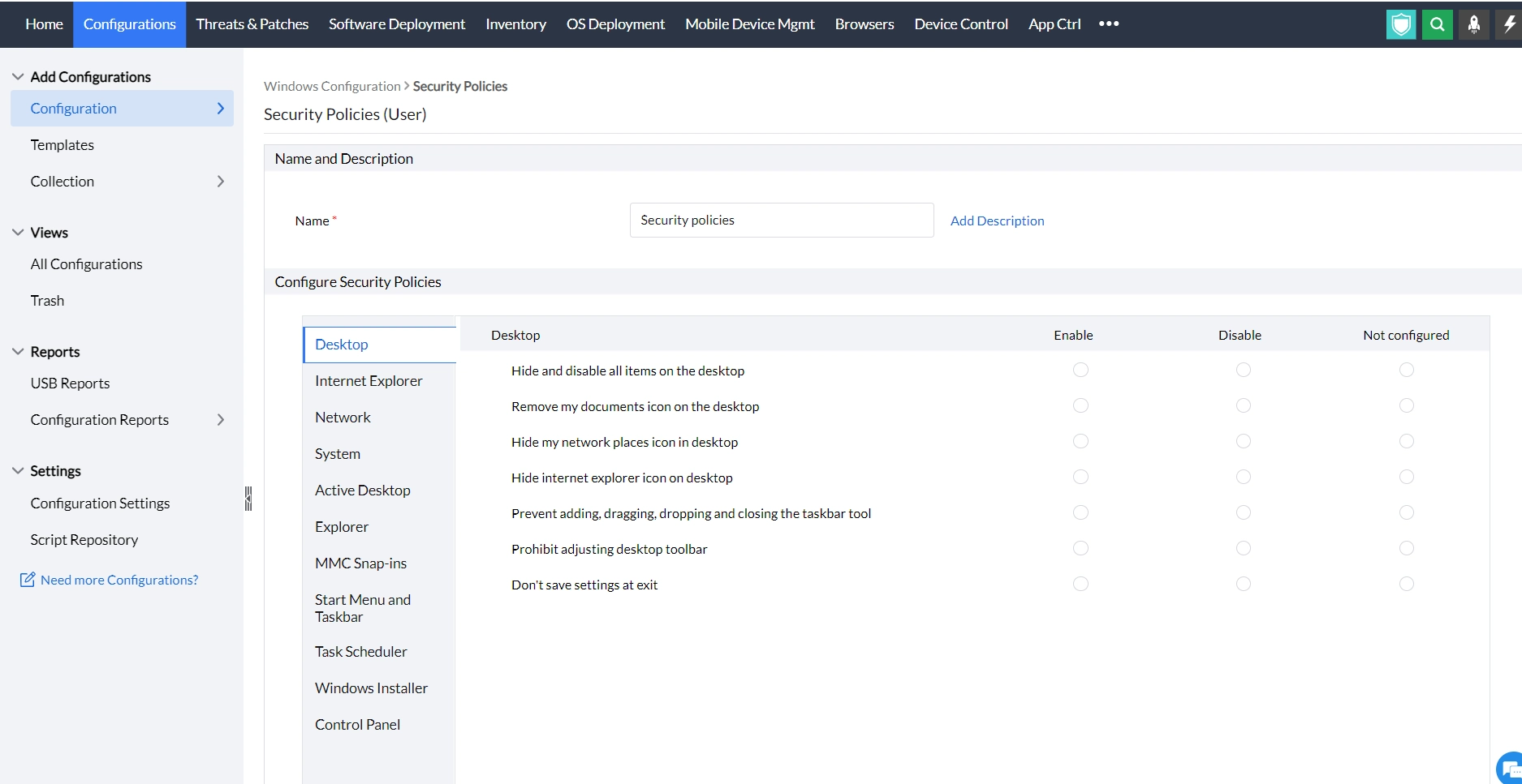  security policies for users in endpoint central
