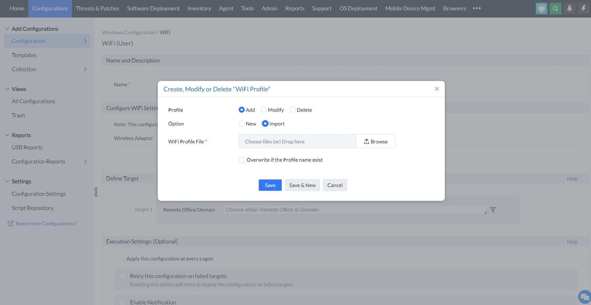 importing wifi in endpoint central