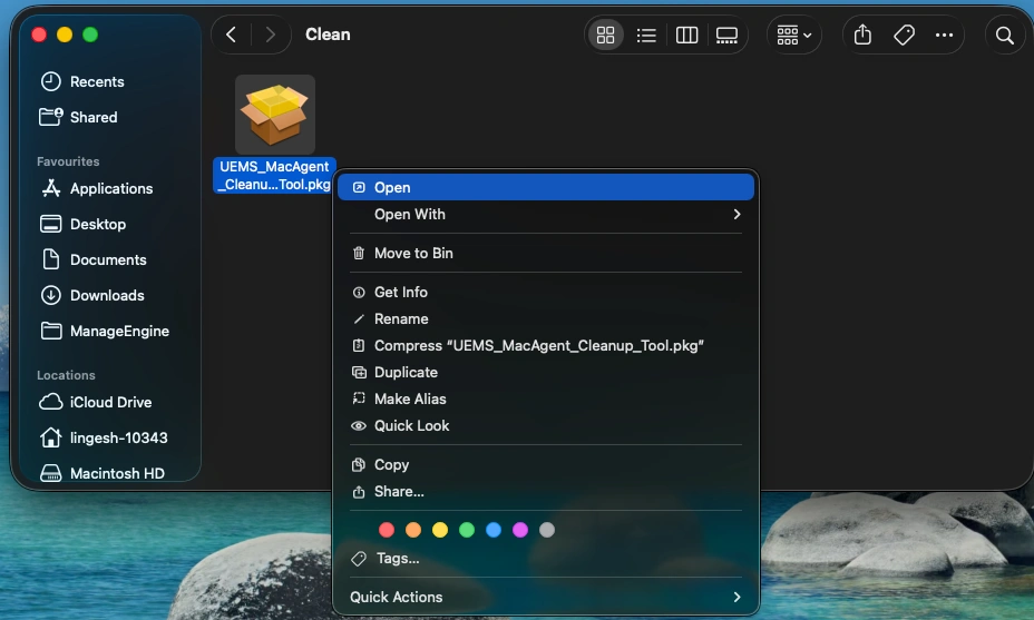 Step 1 Extracting the Mac agent cleanup tool package