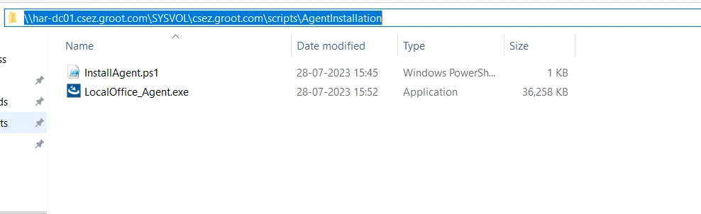 Place script and agent files Script and agent EXE placed in the newly created folder inside scripts