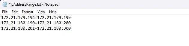 Updating the required IP ranges in the ipAddressRange.txt file