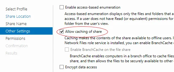 Configure share settings Accepting the default Other Settings while configuring share settings