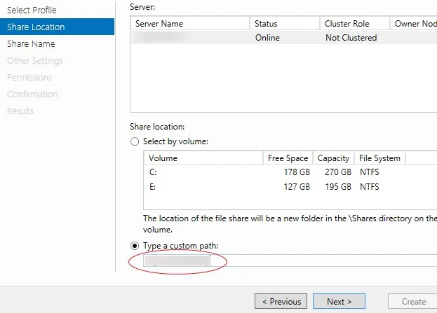 Set the share location Entering the shared folder file path on the Share Location tab