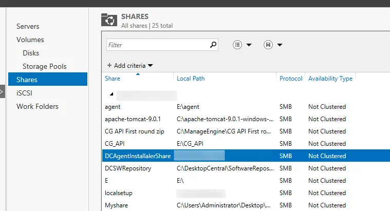 Create a new share Creating a New Share from the Shares tab in Server Manager