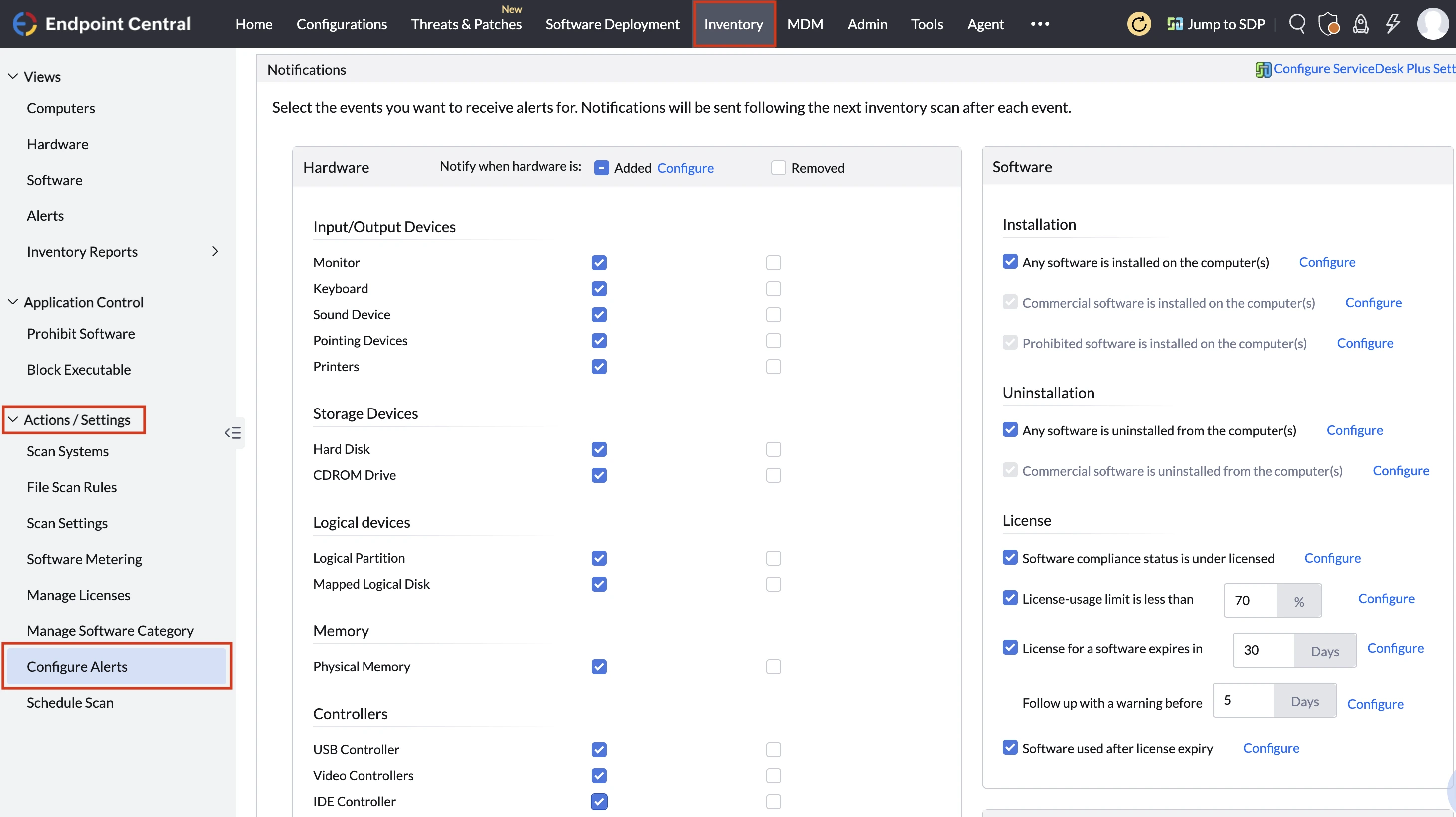 Configuring Inventory Alerts