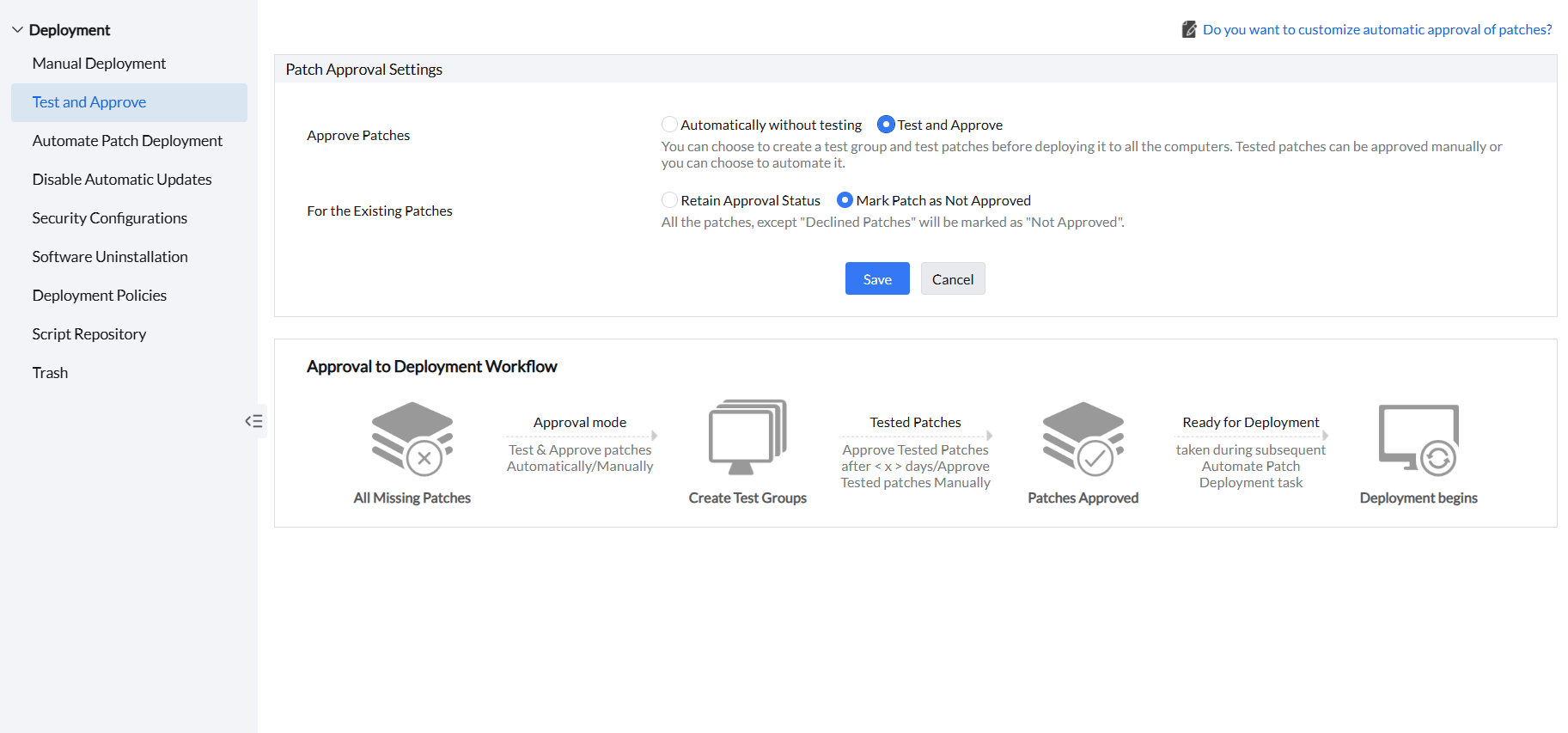 Test and Approve page