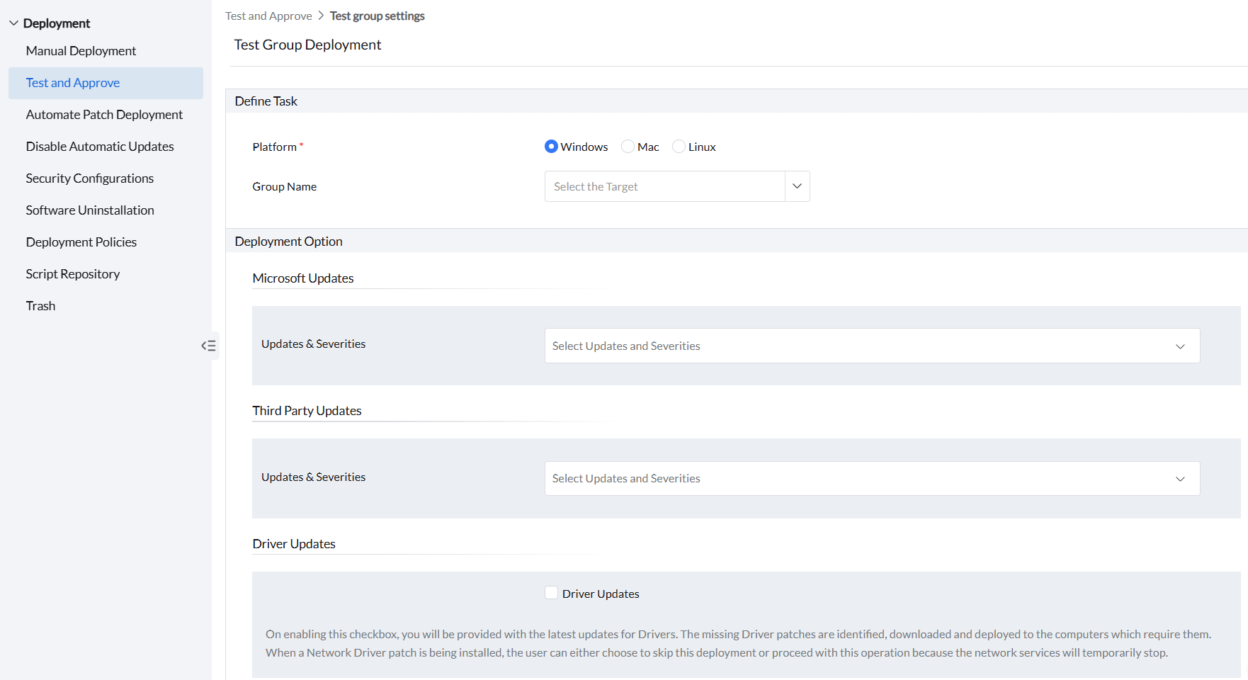 Test Group Settings