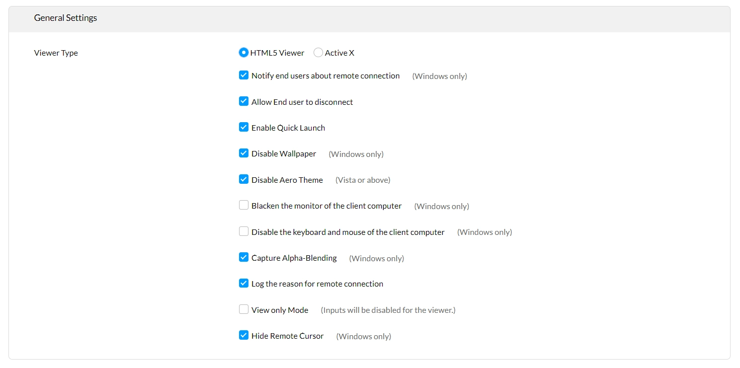 remote control general settings