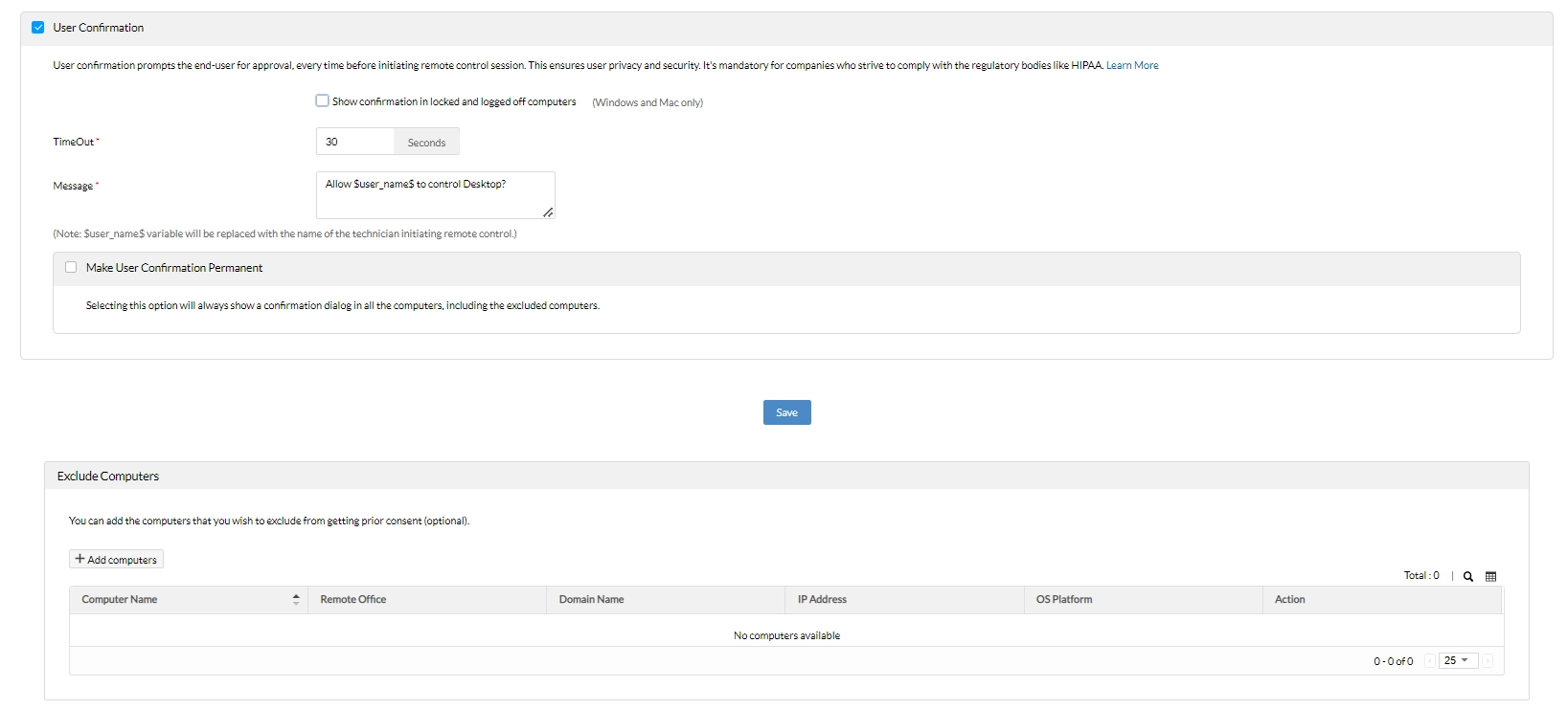 remote control user confirmation