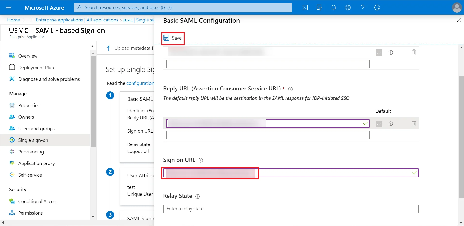 SAML Authentication settings for Azure Azure copy the Assertion Consumer URL and paste it next to Sign on URL