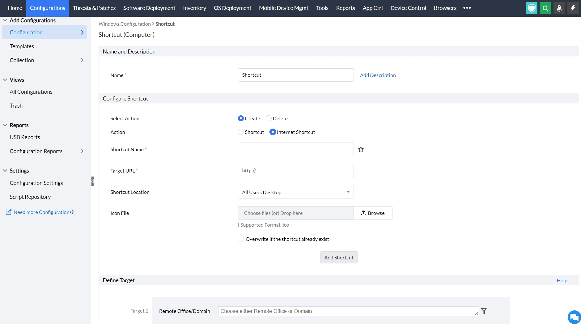 creating internet shortcuts in endpoint central creating internet shortcuts in endpoint central