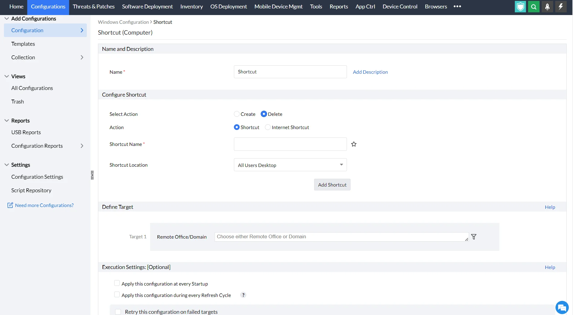 deleting shortcuts in endpoint central deleting shortcuts in endpoint central