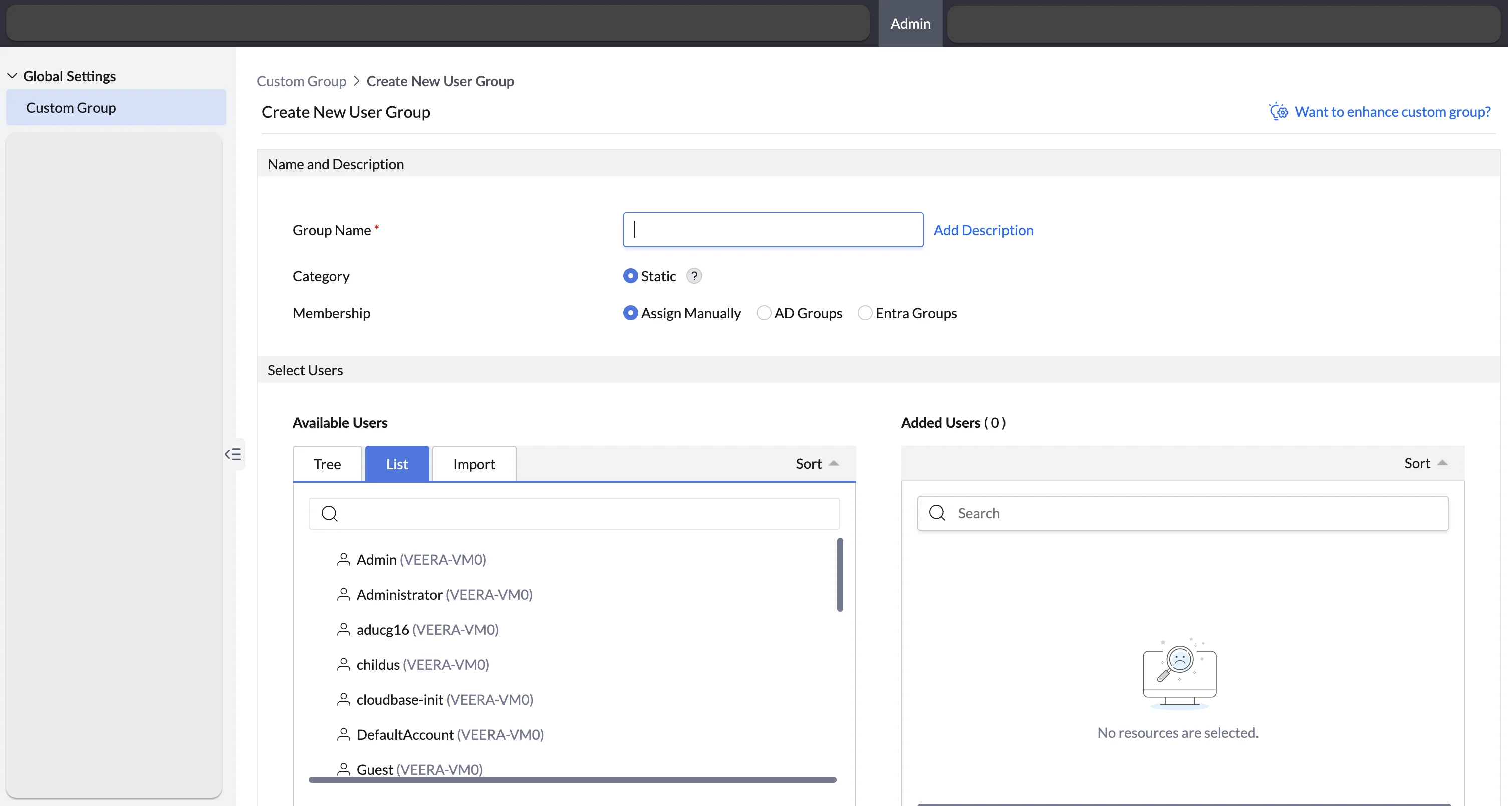 Manual User Custom groups creation