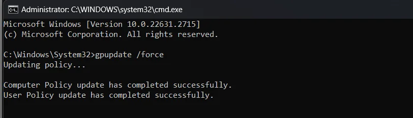 Run gpupdate /force Running gpupdate /force in an administrator command prompt on the client machine