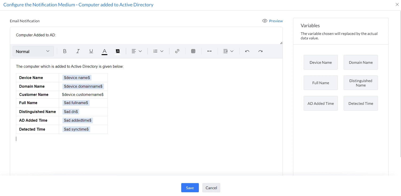 configure notification for detect and add computers som policy