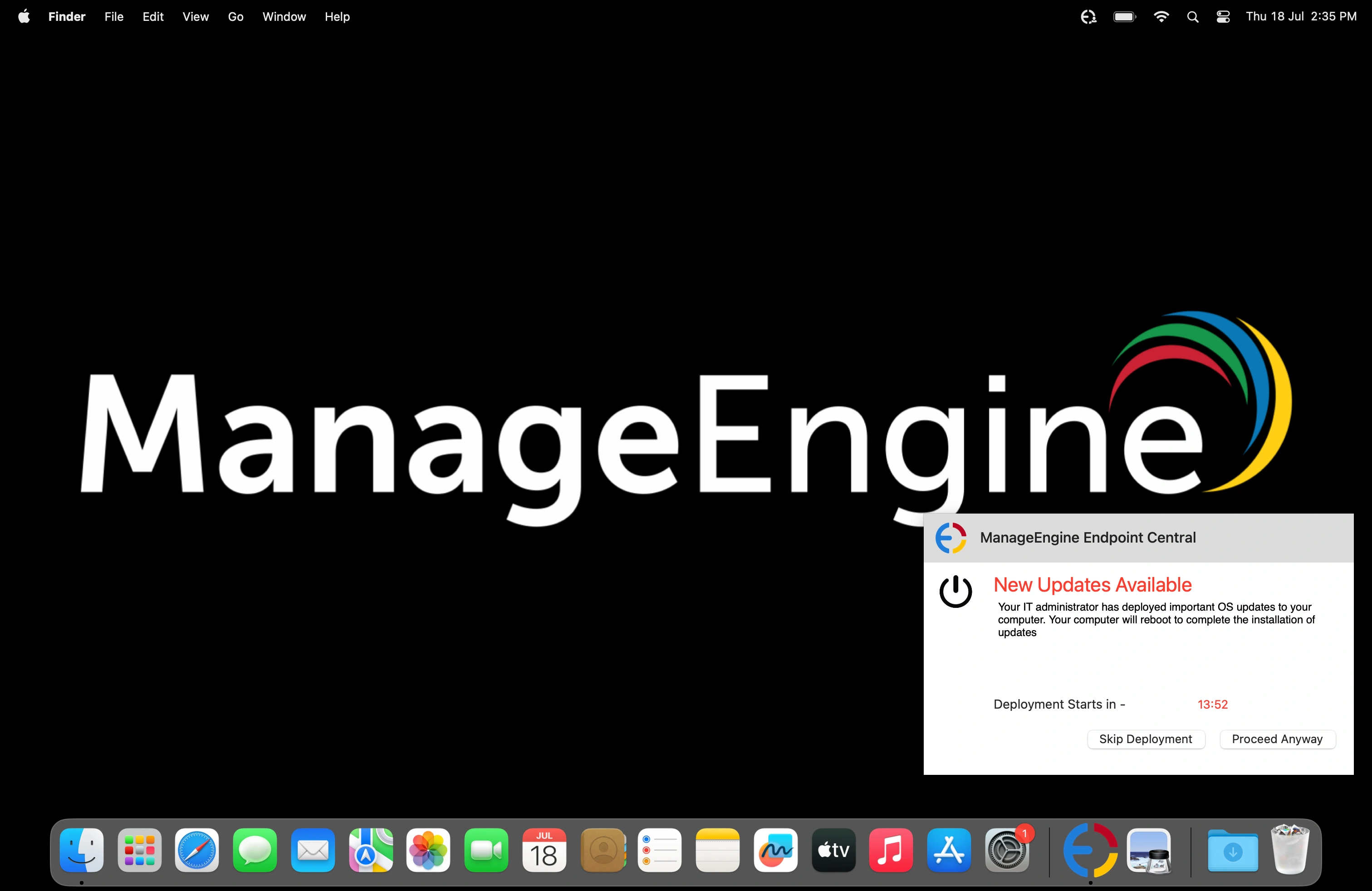Deployment Notification as shown in end-user mac device. Deployment Notification as shown in end-user mac device.