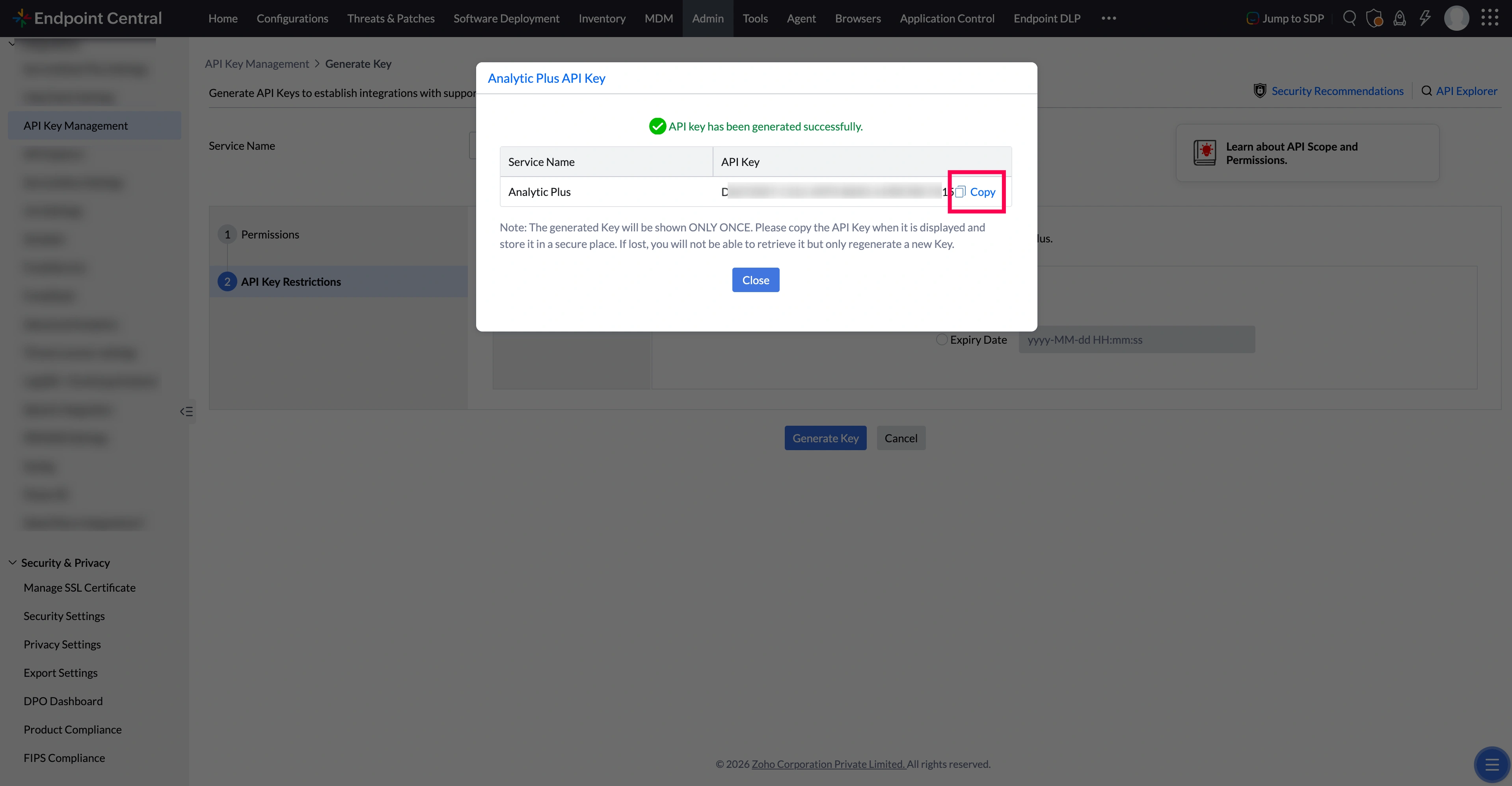 Copy the API Key Copy the API Key