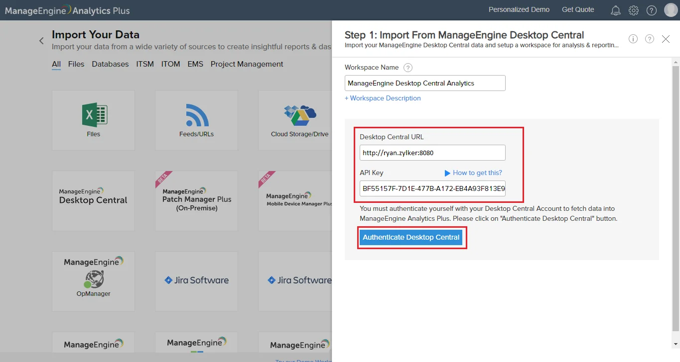 Paste the API Key and Authenticate in Analytics Plus Paste the API Key and Authenticate in Analytics Plus