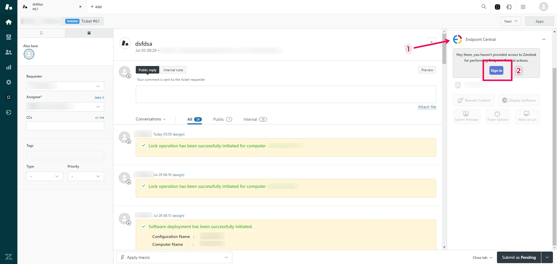 Opening the Widget in the Zendesk ticket window Opening the Widget in the Zendesk ticket window