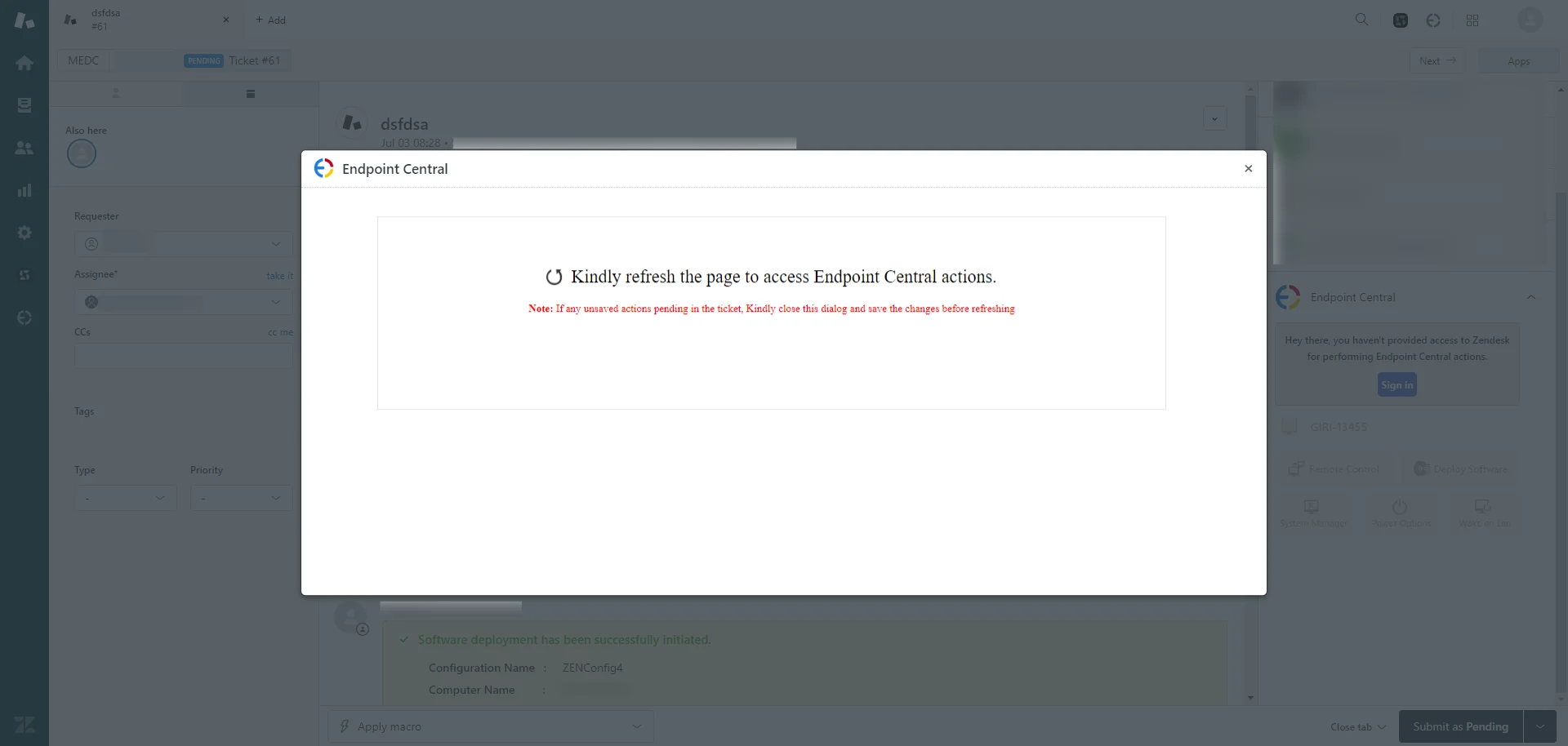 Refreshing the Zendesk console Refreshing the Zendesk console