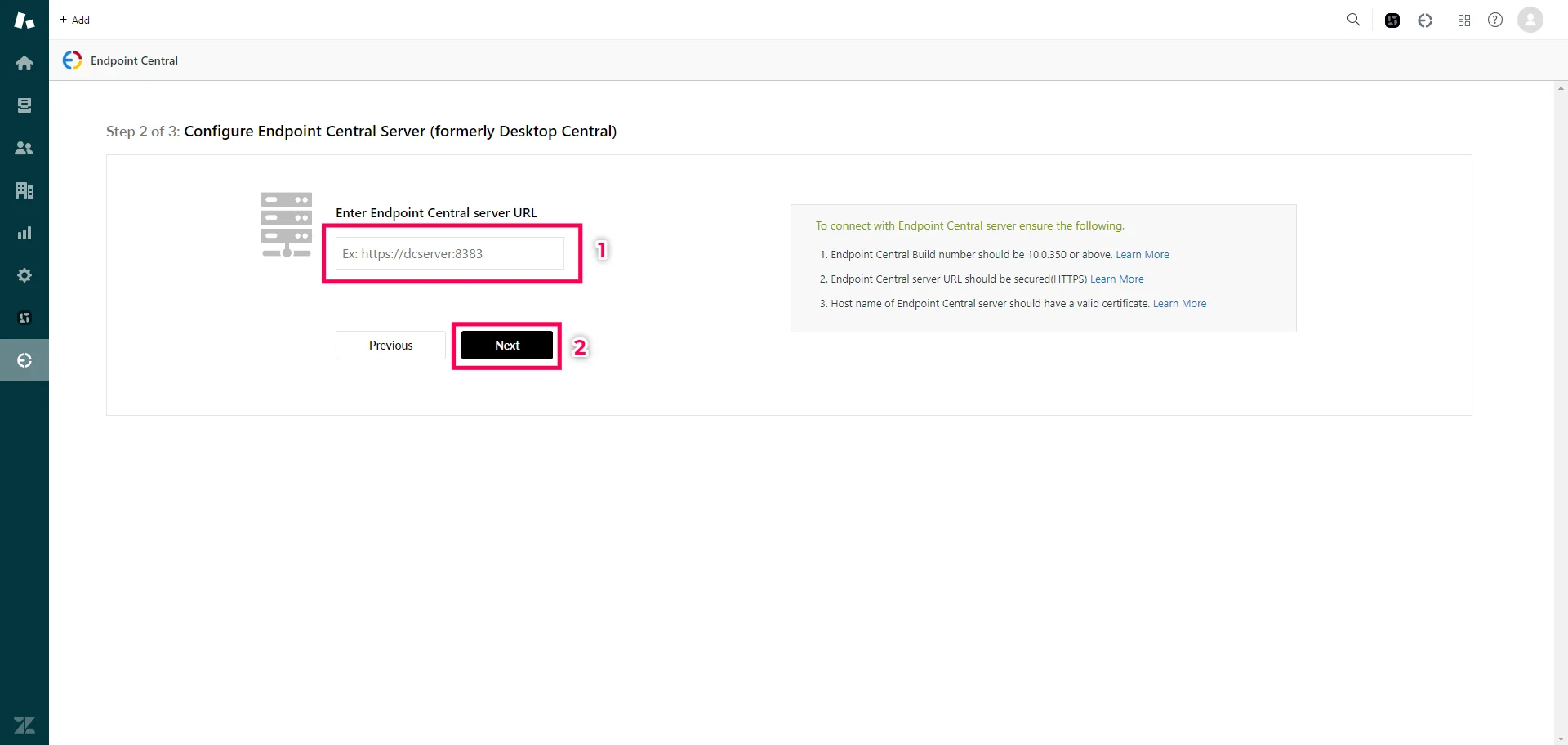 Enter UEMS Server URL Enter UEMS Server URL