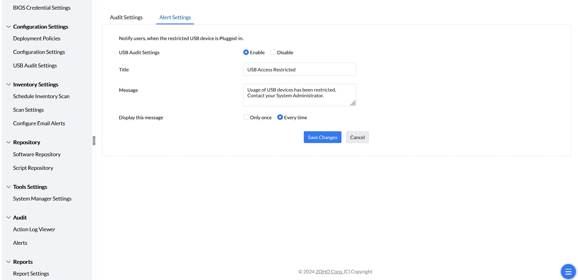 USB Alert Settings USB Alert Settings